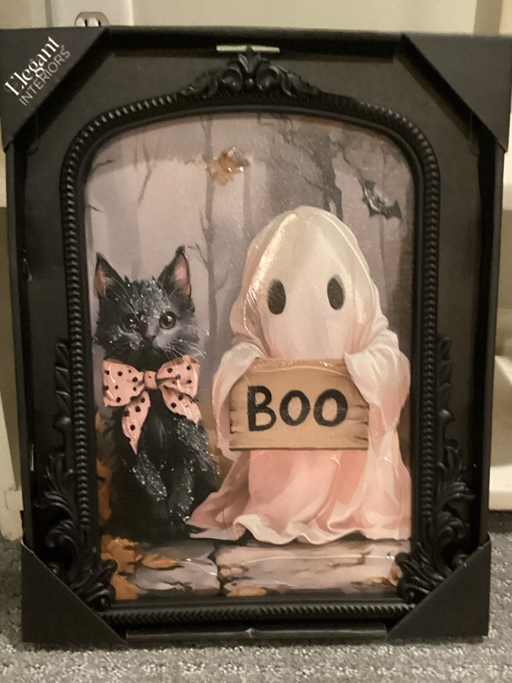 Ghost and Cat Halloween Framed Wall Art